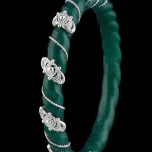 Green Twisted Silver Filigree Pola Bangle