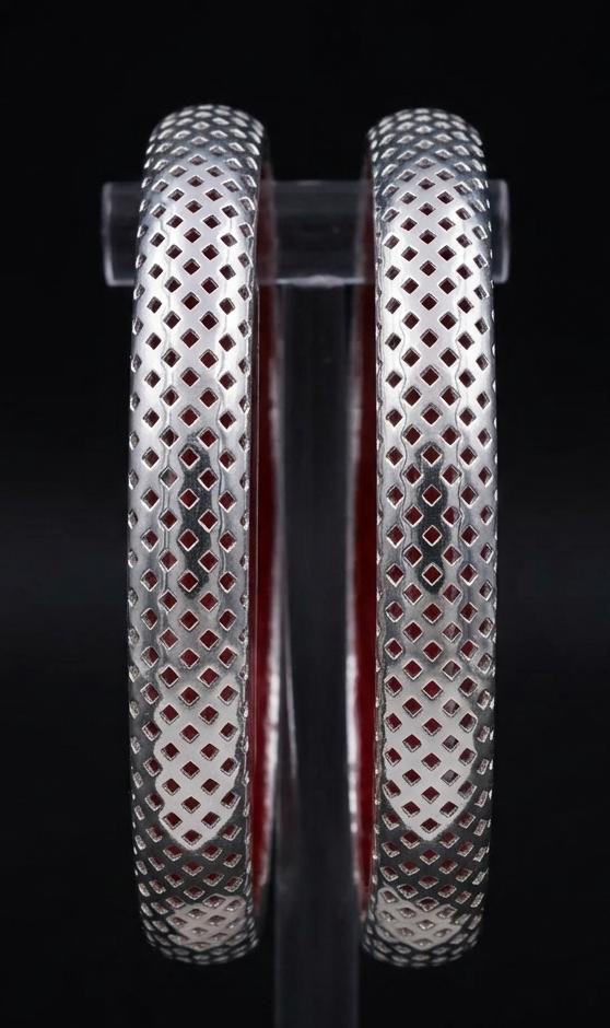 Jali Pattern Silver Pola Bangle Pair