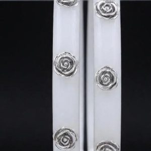 Silver Rose Studded White Sakha Bangle Pair