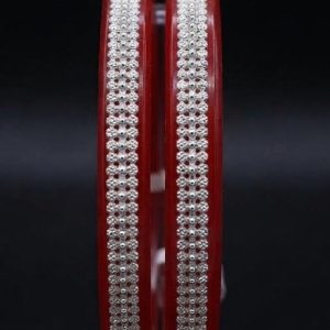 Beaded Center-Strip Silver Pola Bangle Pair