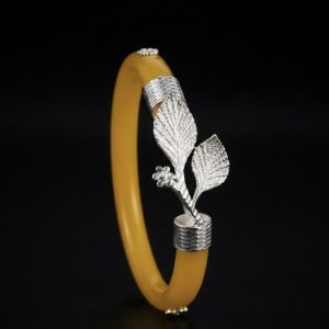 Botanical Twin Leaf Silver Overlay Yellow Pola