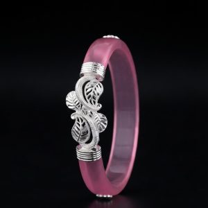 Silver Leaf Filigree Pink Pola Bangle