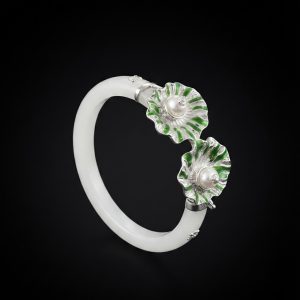 Silver Enamel Floral Pearl Pola Bangle