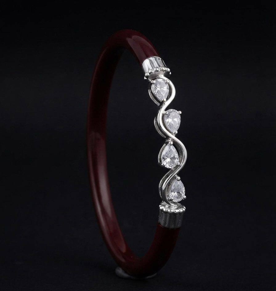 Silver Pear CZ Wave Pola Bangle