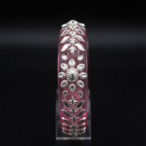 All-Over Silver Inlay Floral Pink Pola Bangle