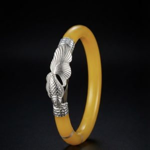 Silver Fish Motif Yellow Pola Bangle