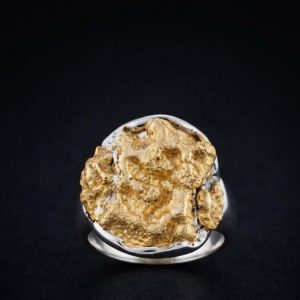 Raw Gold Nugget Silver Signet Ring