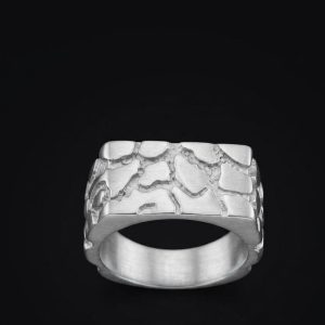 Cracked Stone Texture Silver Ring