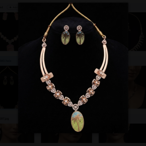 Oasis Palm Carved Gemstone Rose Gold Silver Necklace Set