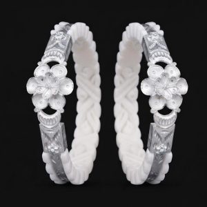 Floral Silver-Accented Shankha Bangles