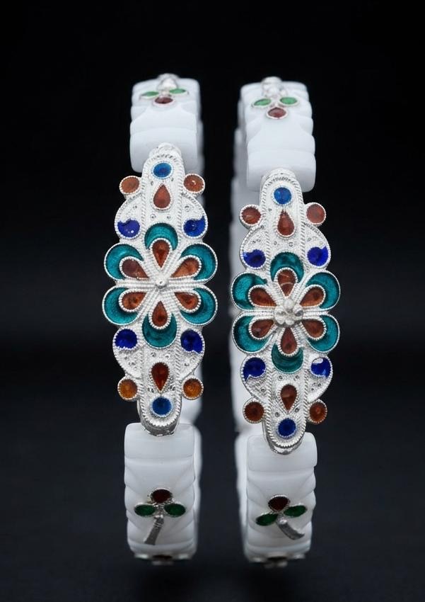 Floral Enamel Meenakari Silver Sakha Bangles