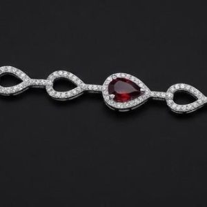 Pear-Cut Ruby CZ Silver Drop Bracelet