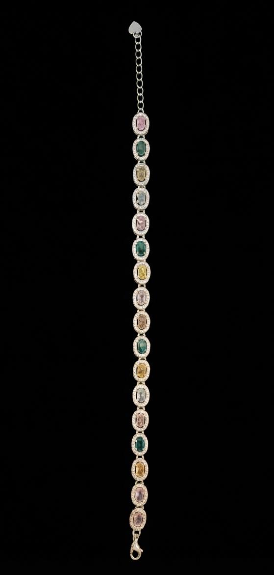 Multicolor Gemstone Silver Halo Bracelet