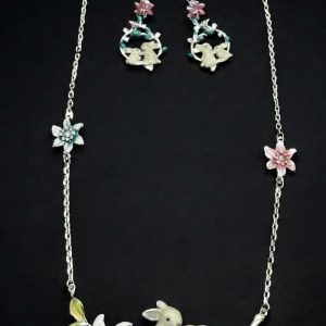 Whimsical Woodland Bunny 925 Sterling Silver Necklace Set